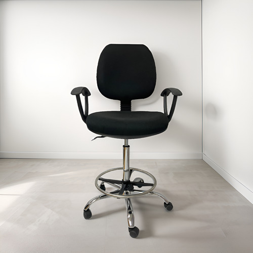 Silla Cajero Alta De Cuero Con Posabrazos Base Metal Calidad Color Negro