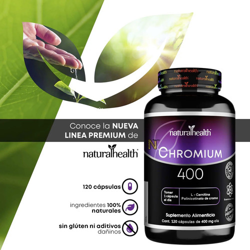 Cromo 400 com L-Carnitina 120 cápsulas Natural Health