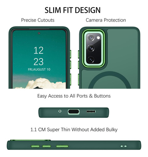 Duedue Funda Verde Anti-rasguños Magnética P/galaxy S20 Fe 964-verde.