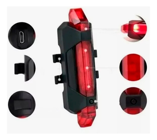 Lanterna Bikr Sinalizador 5 Leds Traseiro 15 Lm Usb Dc 918