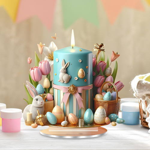 Vela 2d De Pascua Acrílico Con Base De Regalos