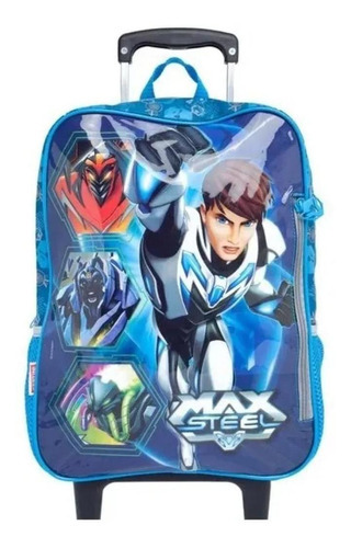 Mochila Max Steel Carrinho Infantil Tam G Rodinhas Escolar