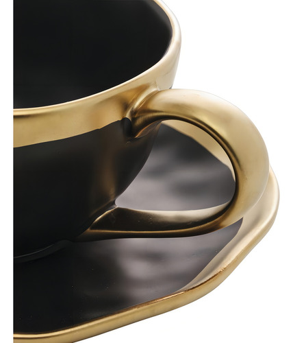 Taza de té Dubai Wolff de 200 ml, negra y dorada con platillo