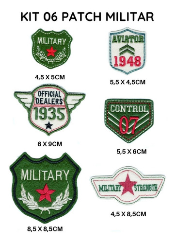 Imagem 1 de 5 de Kit Lote 6 Peças Bordados Patch Termocolantes Militar Roupas