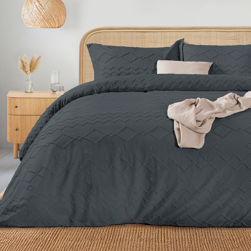 Juego de Funda Para Edredon Duvet con Textura Dreamlab, Tamaño King Size, Color Grafito