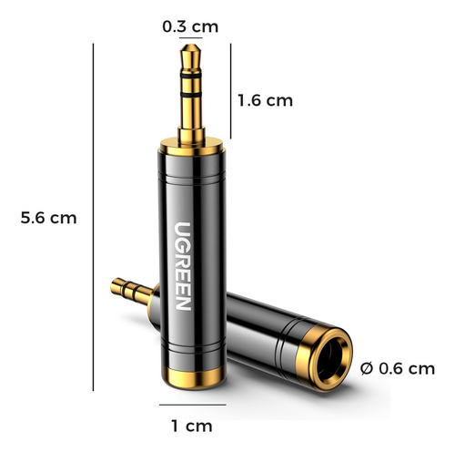 Ugreen Adaptador De Audio Auxiliar Jack 6.35mm A 3.5mm 2pz.