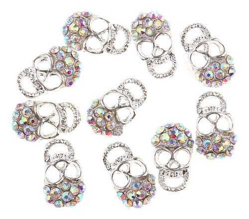 10 Piezas 3d Rhinestone Cráneo Metal Tips Decoración Joyas