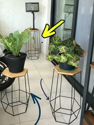 Porta Maceta Banco Hexagonal Realizado En Hierro Y Madera