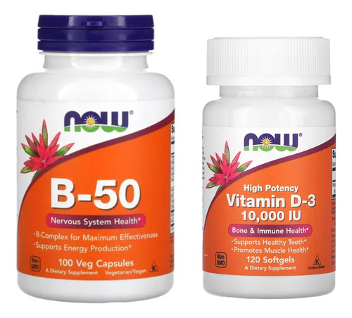 Vitamina D3 Now 10.000ui + Complejo B 50 Now Foods 