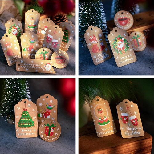 100 Pcs Etiquetas Papel Kraft Navideñas Para Regalo Con 32