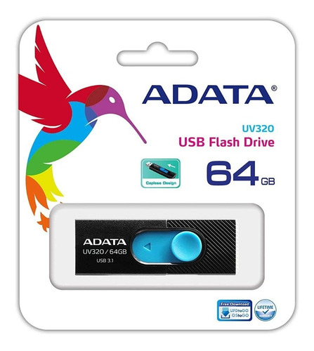 Imagen 5 de 5 de Memoria USB Adata UV320 64GB 3.1 Gen 1 negro y azul