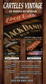 Carteles Vintage En Madera - Jack Daniels - Coca Cola