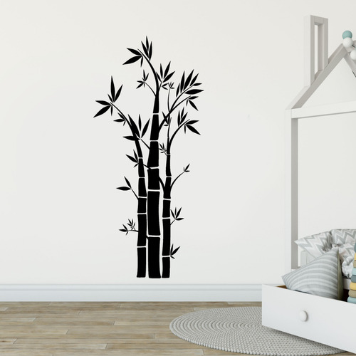 Adesivo De Parede - Bambu Planta Folhas Flores Natureza 