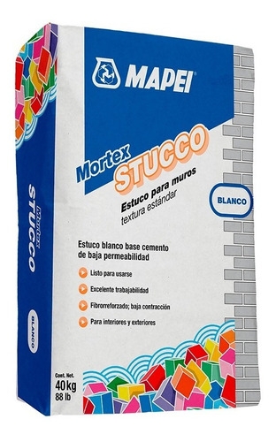 Estuco Mortex Mapei Blanco 40kg Uso Interior/exterior