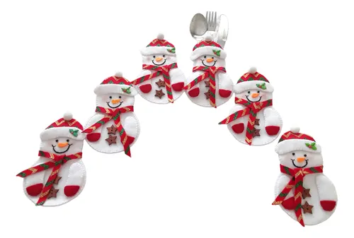 6 Portacubiertos O Cubiertos Navideños De Muñeco De Nieve