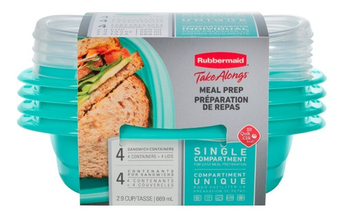 Set Portcomidas Envases Plástico Rubbermaid Divisor X4 669ml