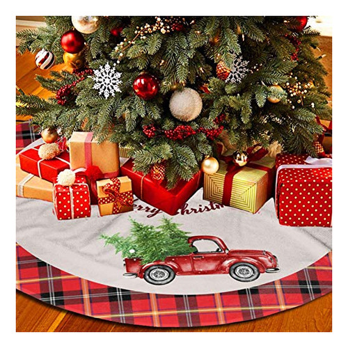 Camión Rojo Árbol De Navidad Falda Búfalo Árbol De Q7vrk