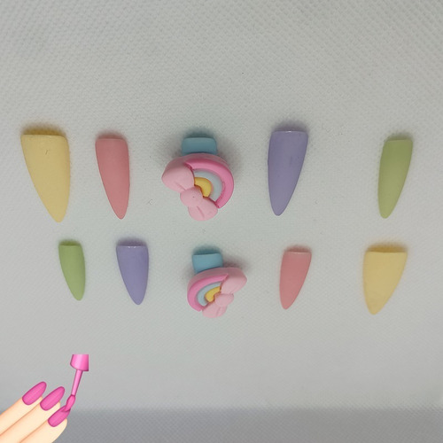 Caja Uñas Postizas Instantánea A Mano Kwaii Mod. Arcoíris