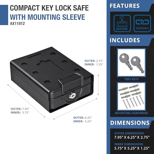 Barska Compact Safe Key Lock Safe Con Funda De Montaje Ax118