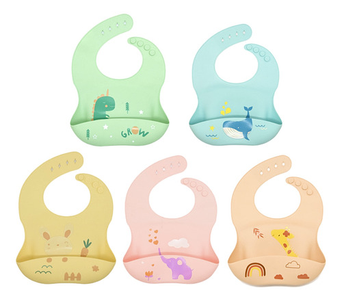 Baberos De Silicona Ajustables Diseños Infantil 