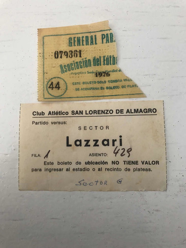Entradas De Fútbol Antiguas Platea Del Viejo Gasómetro. (Usado)