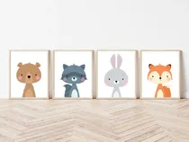 Comprar Set X 4 Cuadros 30x40 Animalitos Bosque Completos 
