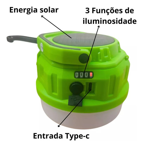 Lâmpada Lanterna Luminaria Carregamento Solar Usb Lampião