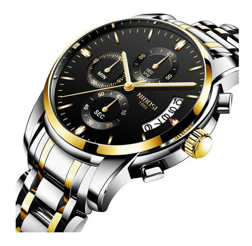 Relógios Nibosi Metallic Cronógrafo Masculino Quartz 2353 Cor Do Fundo Prateado/dourado/preto