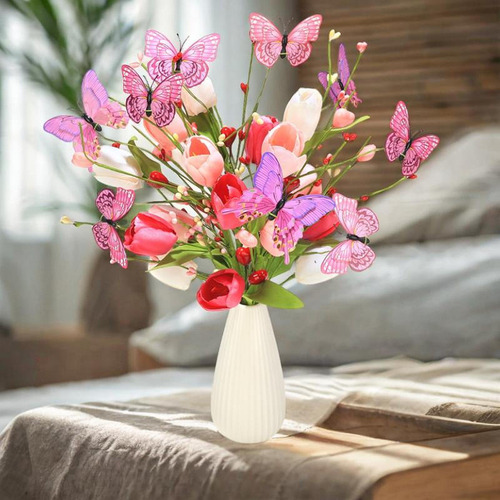 Flores Artificiales, Tulipanes, Ramo, Adornos, 3 Piezas