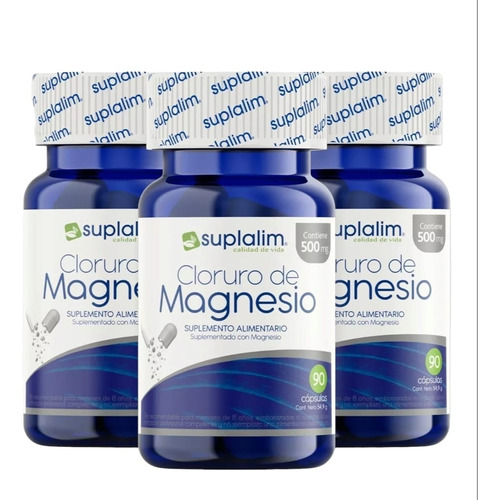 Pack 3 Cloruro De Magnesio 500mg 90 Capsulas - Suplalim Sabor Sin Sabor