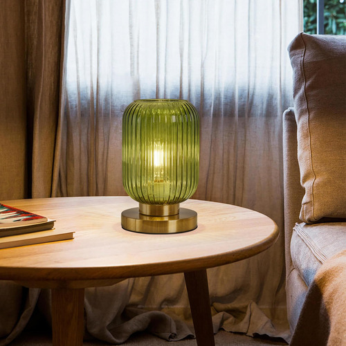 Lámpara De Mesa Feasey Mid Century Modern Green Glass