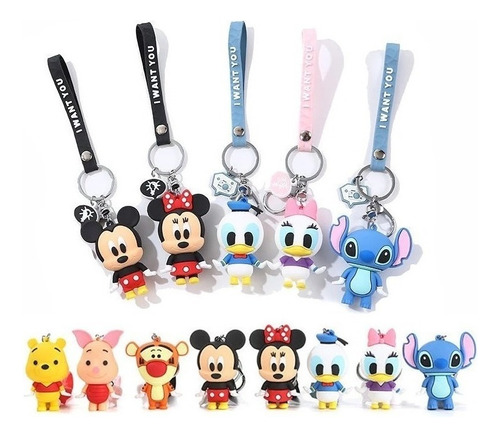 Set 2 Llaveros Animados Pack X2 Disney Animes Mickey Lilo