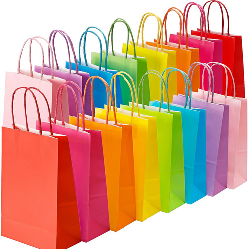 48 Bolsa Papel Kraft Para Fiesta 8 Color Pequeña Asa