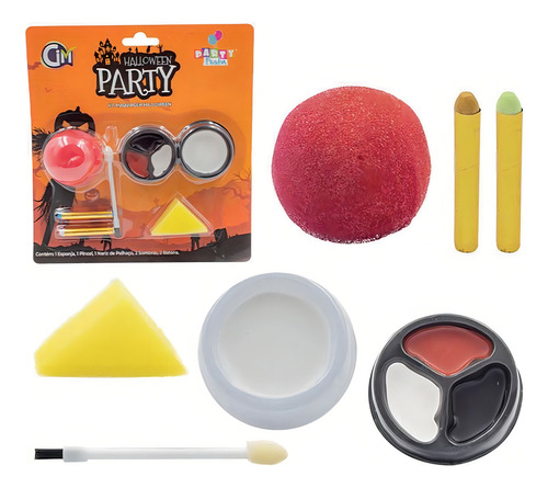Kit Maquiagem Palhaço Halloween 7 Itens Com Nariz