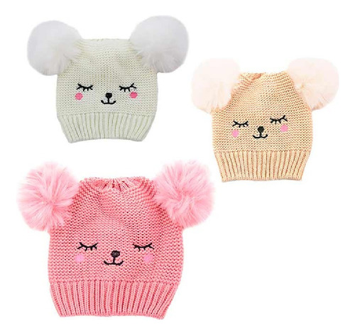 Gorro Invierno Infantil Nena  Tejido Diseño De Osito