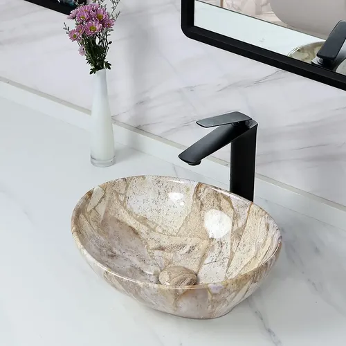 Vessel Sink Davivy 41x33cm White Marbling Oval W Drain
