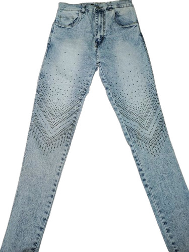 Pantalón Jean Elastizado Con Strass Gris Marca 'las Locas'