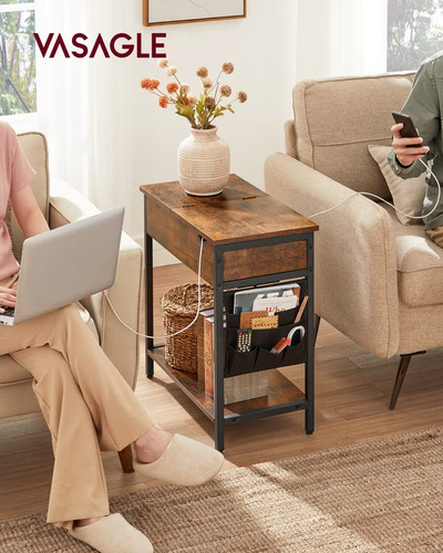 Vasagle Mesa Auxiliar Con Puertos Usb Y Tomas De Corriente
