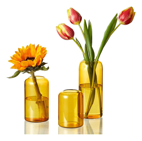 Zens Bud Vases Set De 3, Jarrón Minimalista De Cristal Ámbar