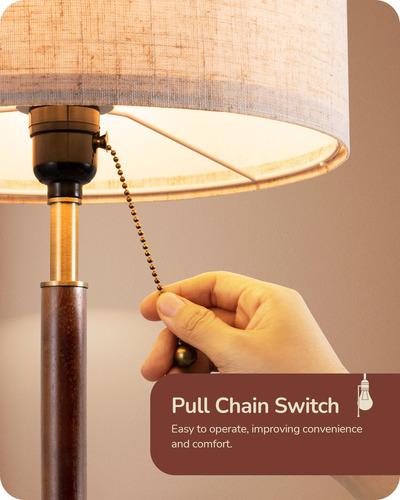 Lámpara De Mesa Edishine Mid Century Pull Chain Switch Wood