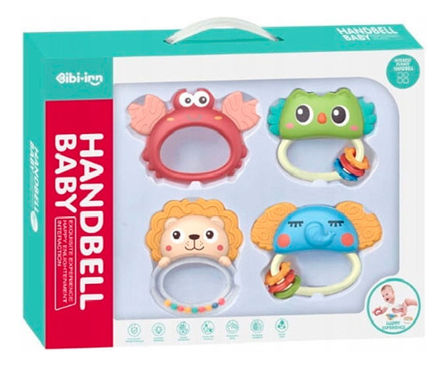 Set X4 Sonajeros Mordillos Para Bebes Pixel Baby Color Multicolor Diseño Animales