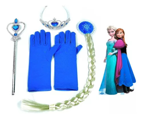 Frozen Set Guante Trenza + Varita + Corona Kit Disfraz Elsa