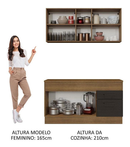 Cozinha Compacta Agata Madesa 150001 Armário Com Tampo Rp Cor Rustic/Preto