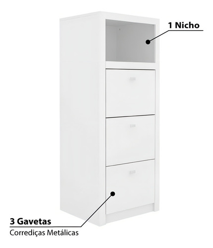 Armário Arquivo Multiuso Com 3 Gavetas E 1 Nicho - Branco