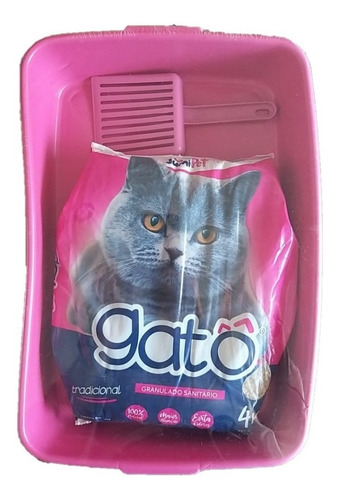 Imagem 3 de 6 de Kit Para Gato Caixa De Areia Pá Areia Gatô Tradic 4kg - 3 Pç
