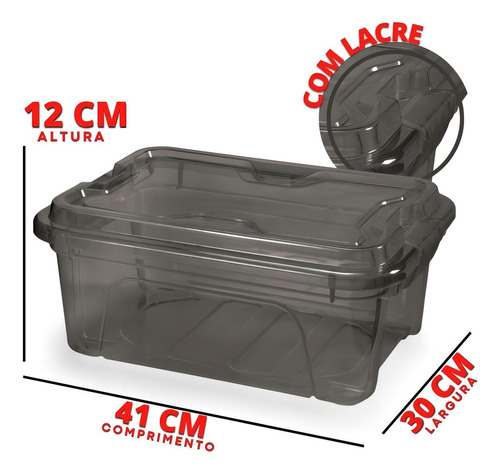Kit 10 Caixa Organizadora Multiuso 10 Litros Com Trava Usual Cor Preto translúcido Liso