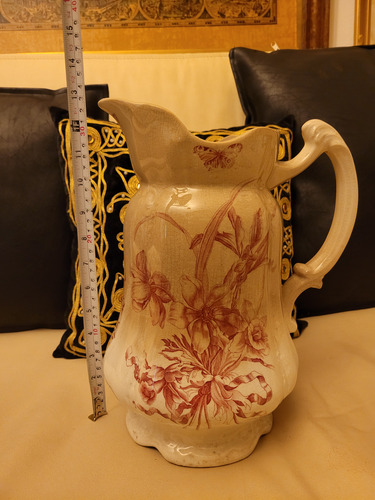 Antiguo Jarrón Jarra Aguamanil Floral Mariposa Bélgica 20' (Usado)
