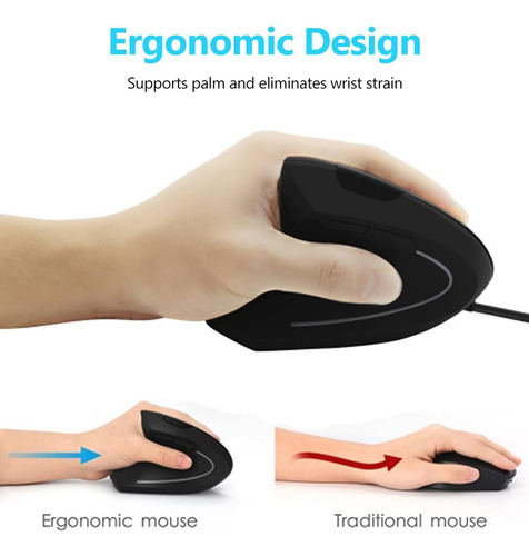 Mouse Con Cable Usb Vertical Ergonómico, Mouse Óptico De Man