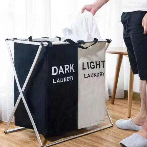 Canasto Para Ropa Sucia Con División Para Ropa Oscura Y Blanca Con Tapa
