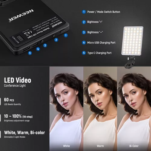 Neewer Led Luz De Video Selfie Luz + Clip P/ Celular Macbook